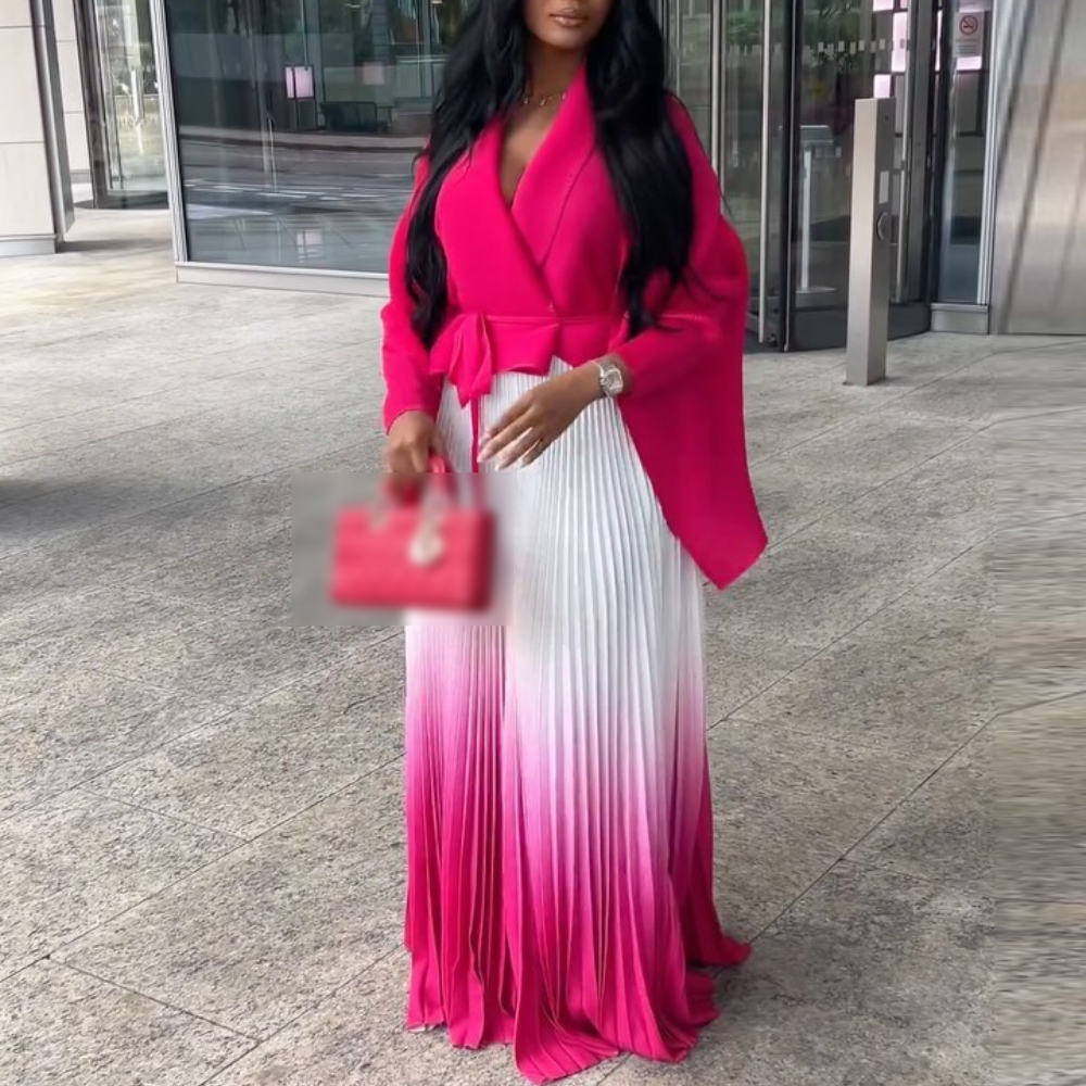 Red Long Sleeve Strappy Top Gradient Long Skirt Set