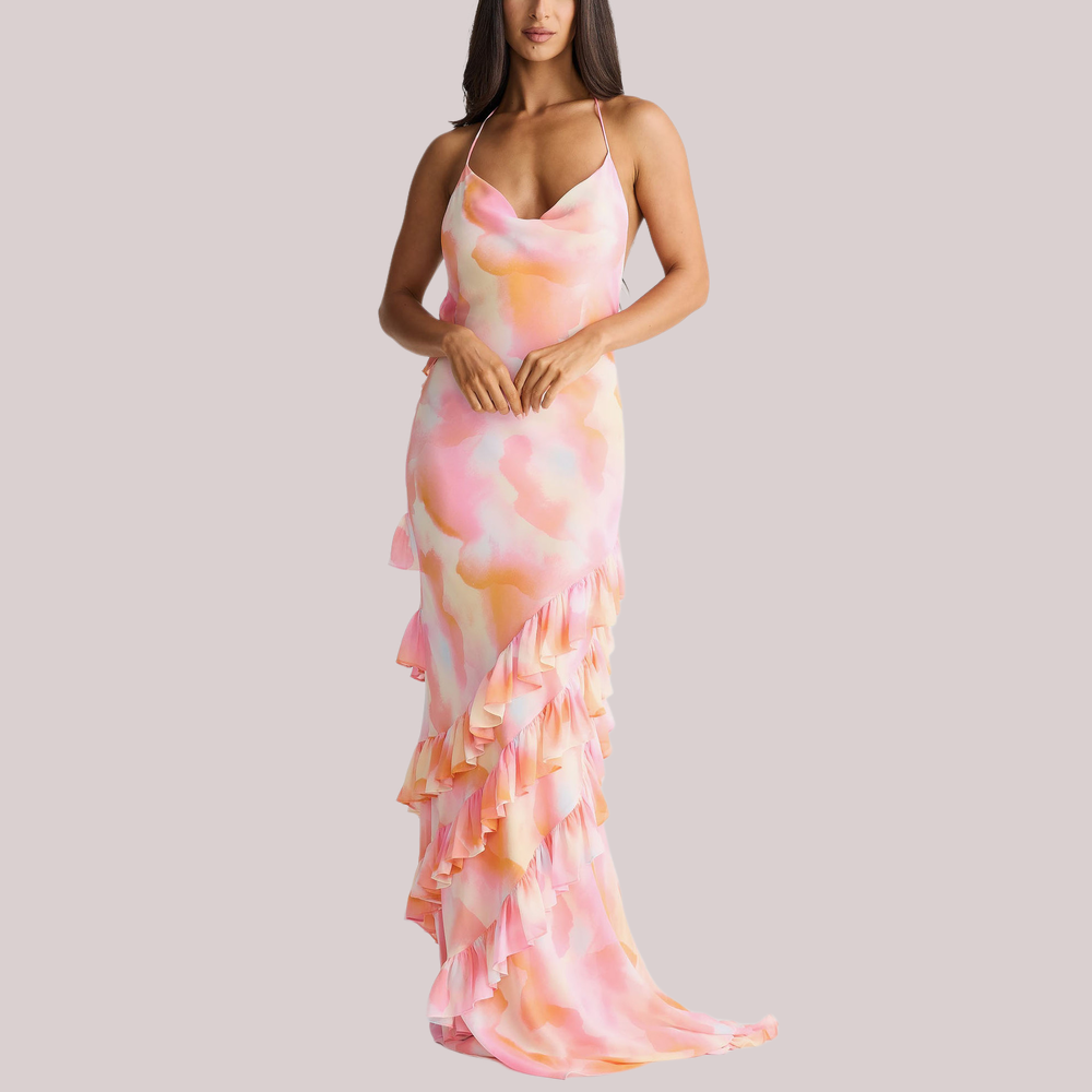 Pink Lace Halter Maxi Dress