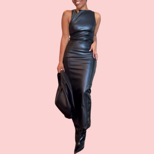 Black Leather Sleeveless Maxi Dress