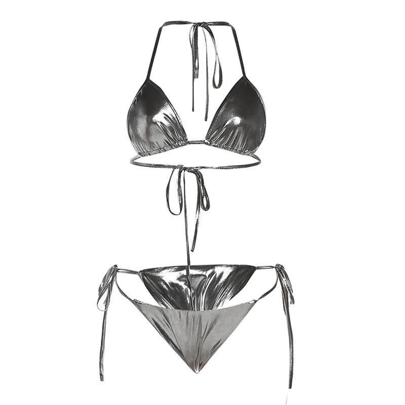 Silver Hanging Neck Bikini Set