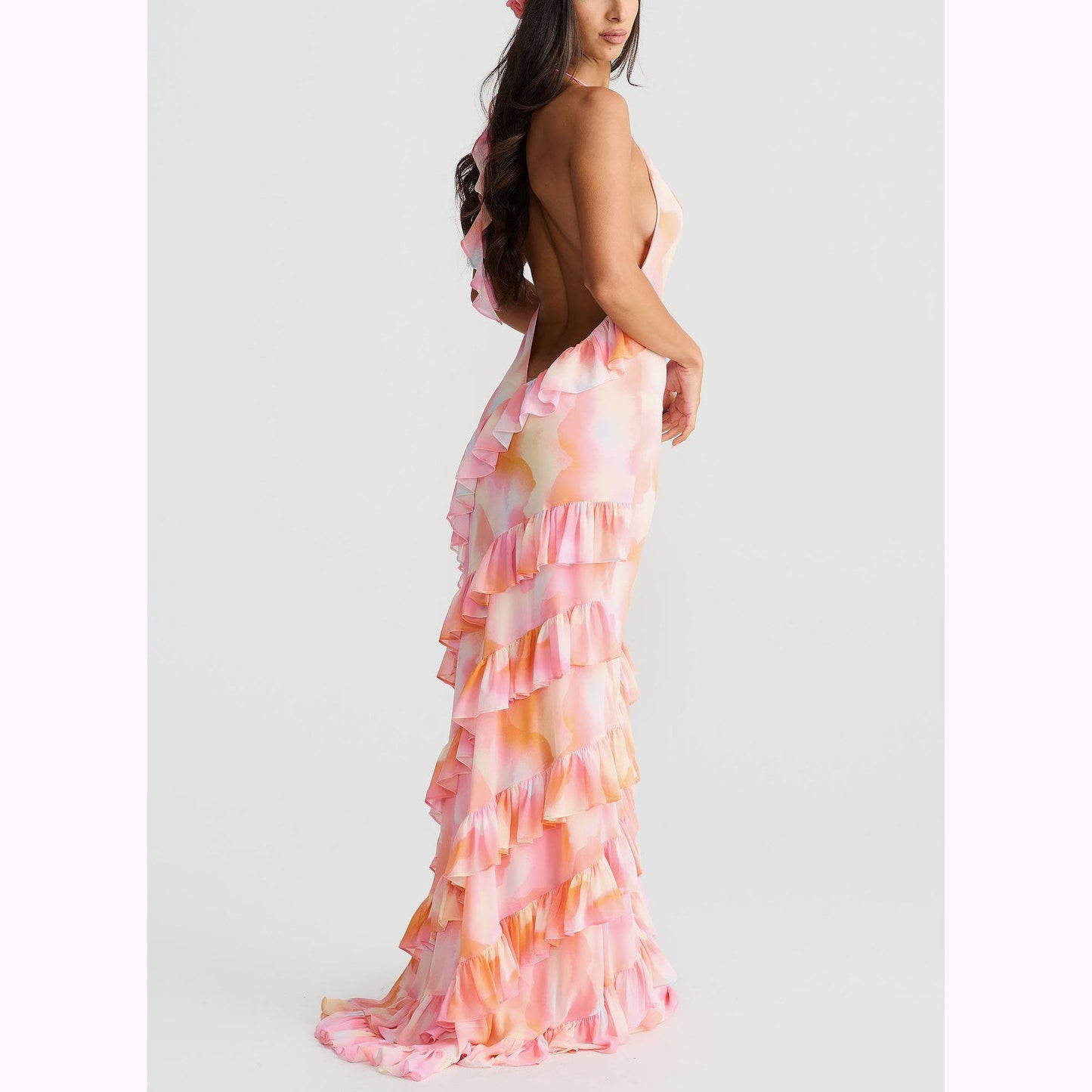 Pink Lace Halter Maxi Dress