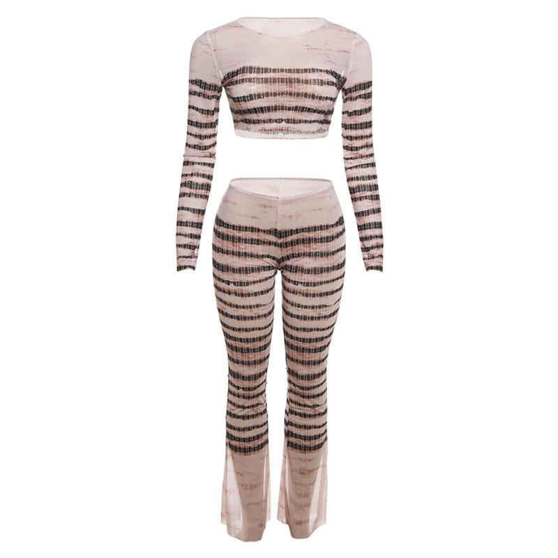 Sexy Mesh Striped Top and Pants Set