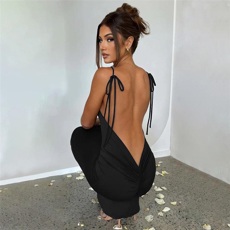 Sexy Backless Strappy Wrap Hip Maxi Dress