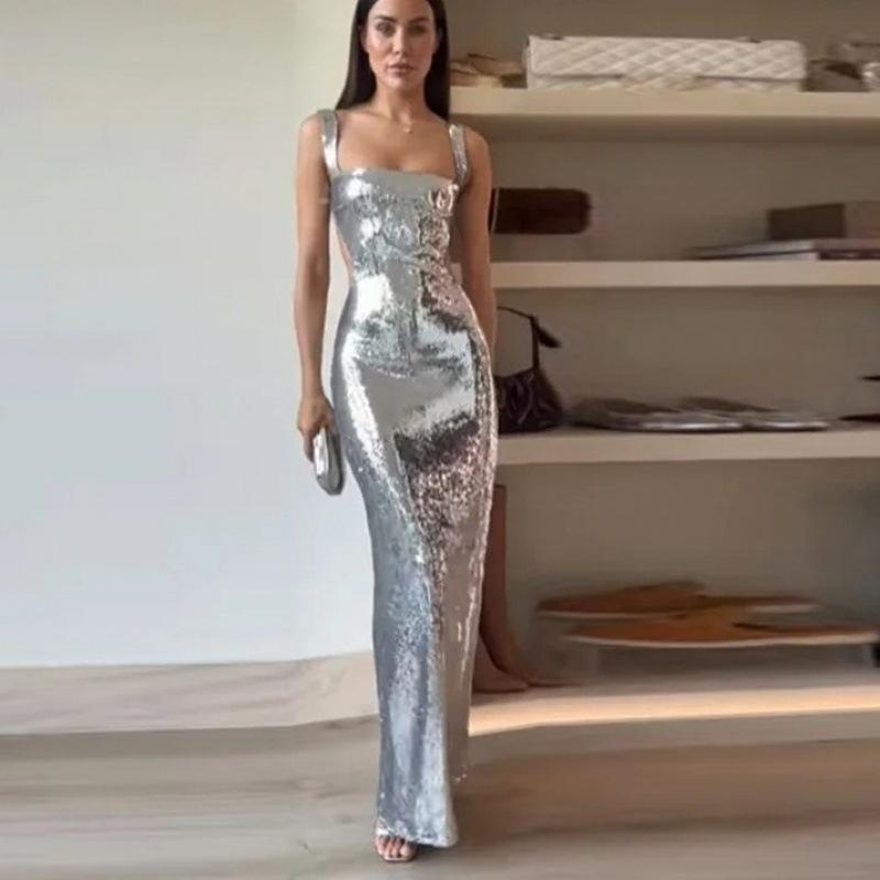 Silver Sling Maxi Dress