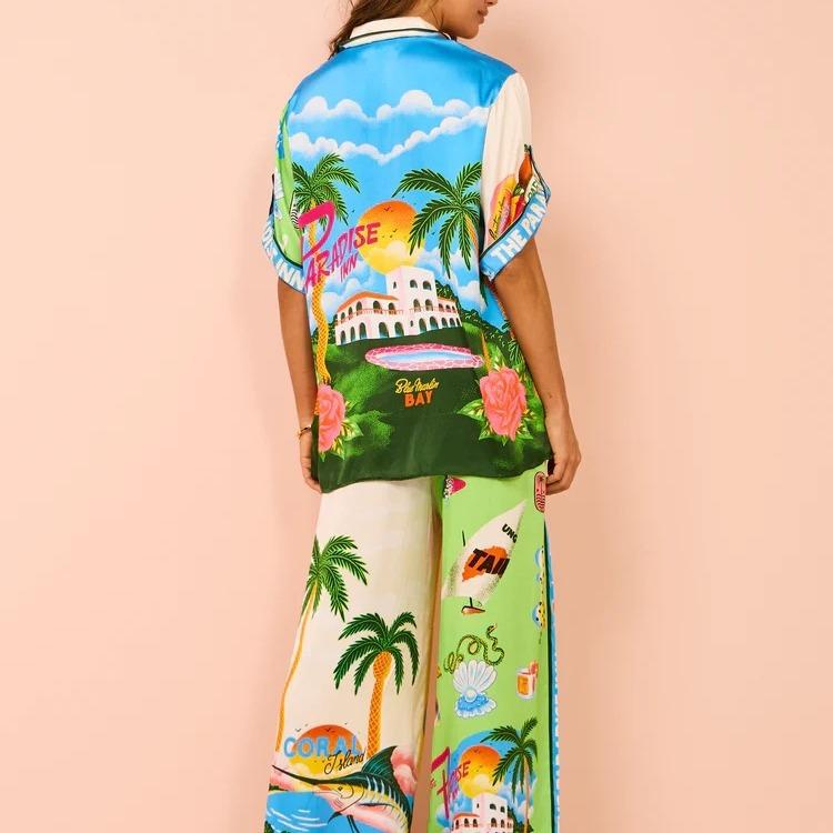 Printed Short Sleeve Vacation Casual Set