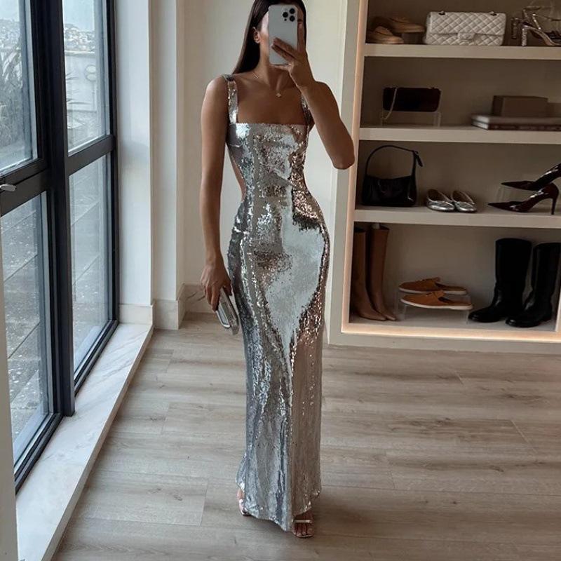 Silver Sling Maxi Dress