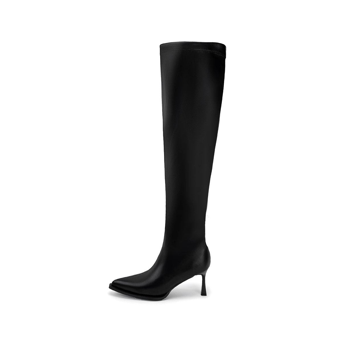 Black Zipper Knee High Leather Boots