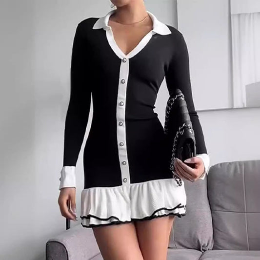 Black And White Patchwork Ruffle Dress