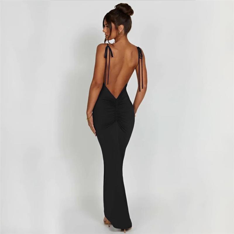 Sexy Backless Strappy Wrap Hip Maxi Dress