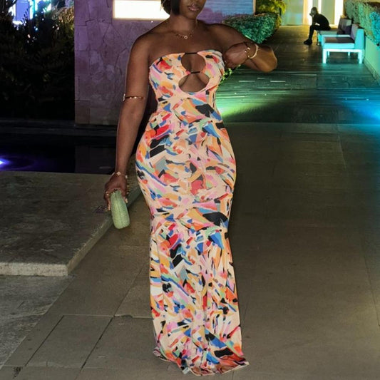 Wrap Cutout Colorful Graffiti Maxi Dress