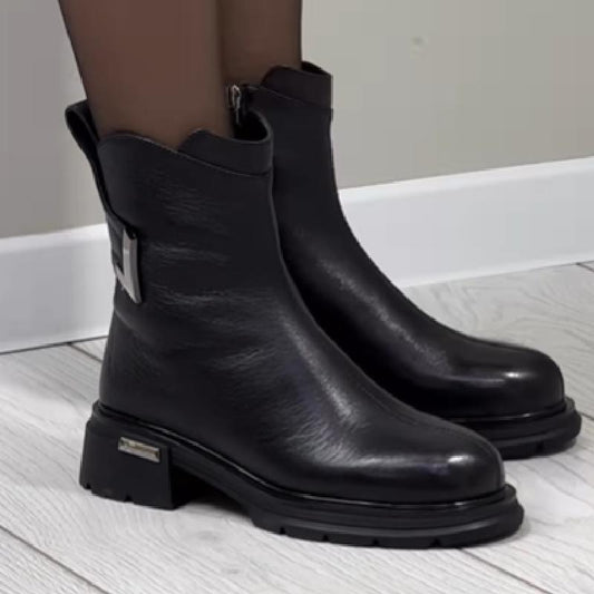 Zipper Padded Leather Boots