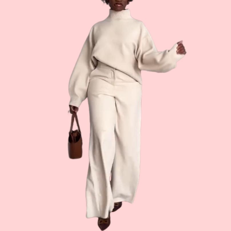 White Turtleneck Sweater & Pants Set