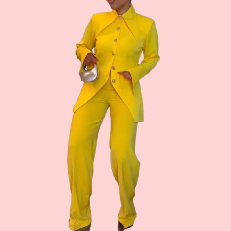 Yellow Button Down Shirt & Pants Set