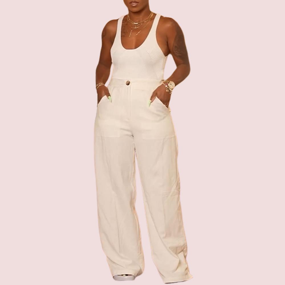 White Vest Wide Leg Pants Set