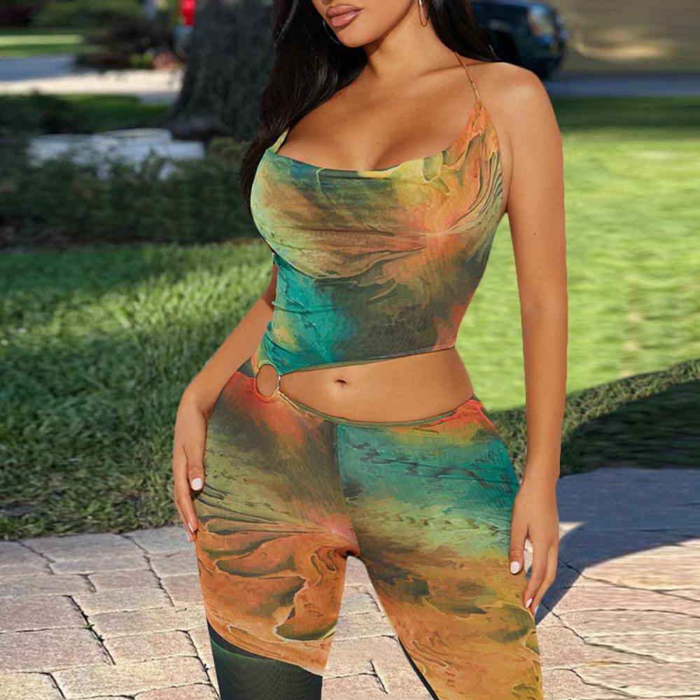 Tie-Dye Hollow Out Backless Jumpsuit