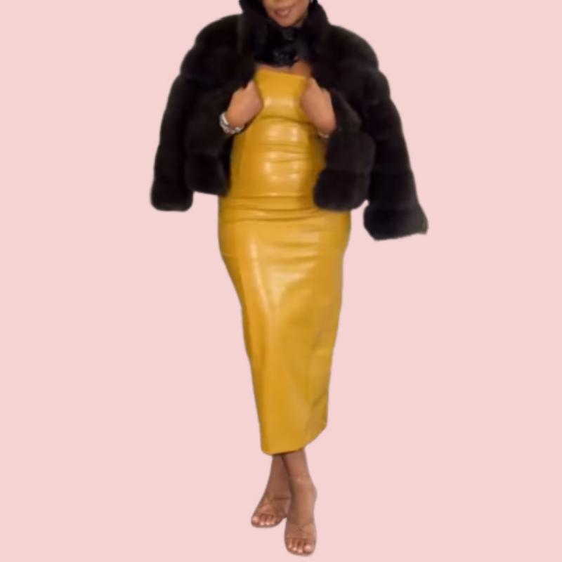 Yellow Wrap Leather Dress