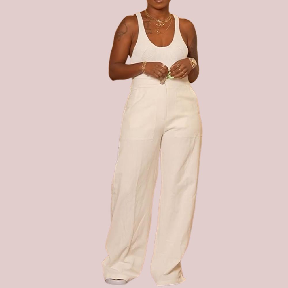 White Vest Wide Leg Pants Set