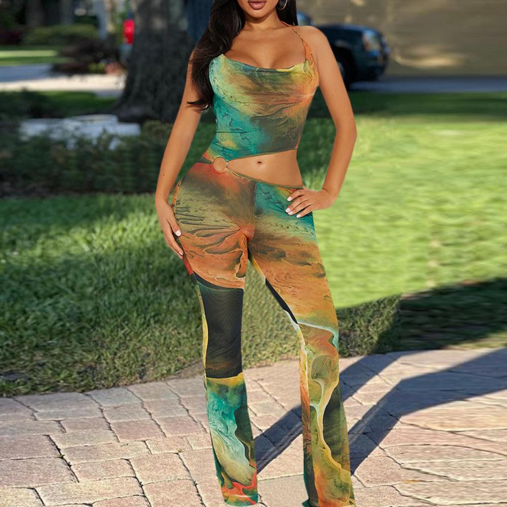 Tie-Dye Hollow Out Backless Jumpsuit