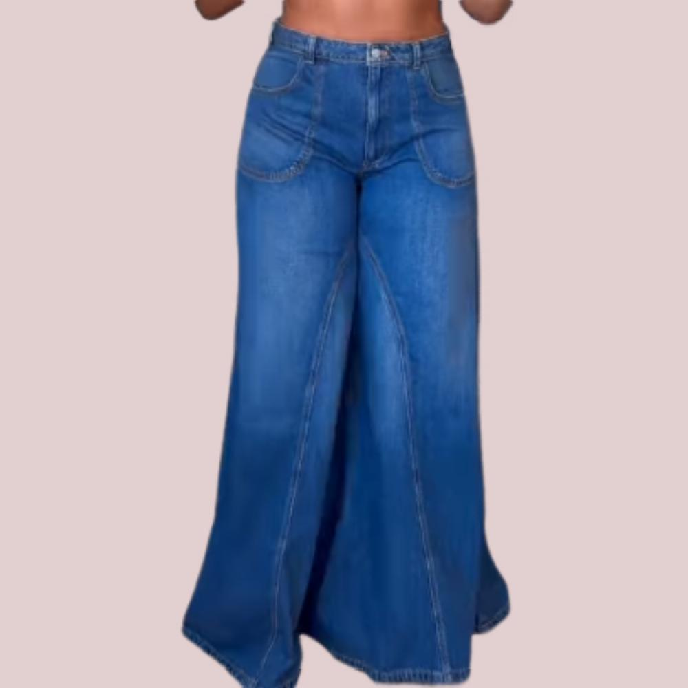 Washed Wide-Leg Waisted Jeans