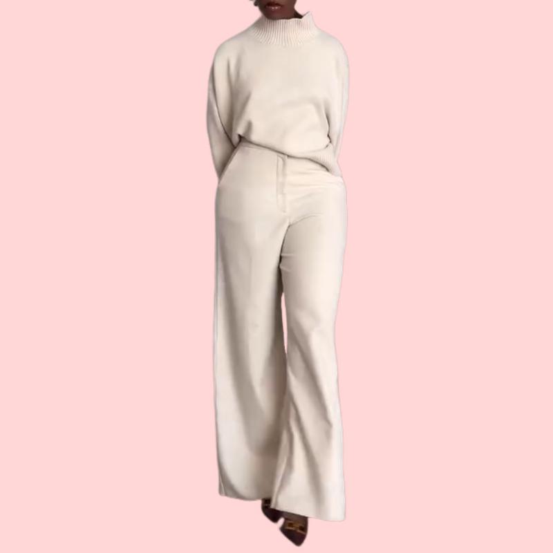 White Turtleneck Sweater & Pants Set