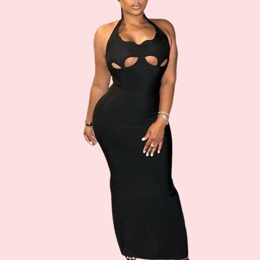 Black Skeleton Halter Maxi Dress