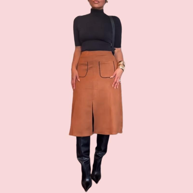 Brown Leather Pocket Skirt