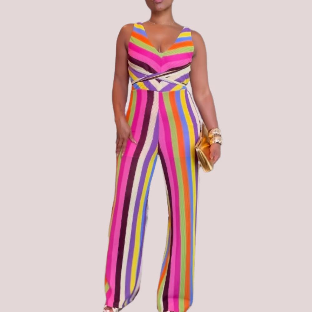 Colorful Striped Sleeveless Jumpsuit