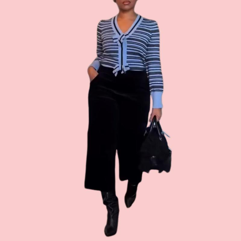 Blue Striped Knit Sweater & Corduroy Pants Set