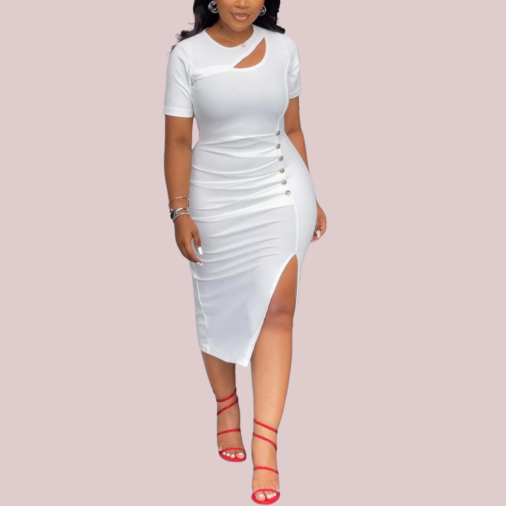 White Skeleton Split Midi Dress