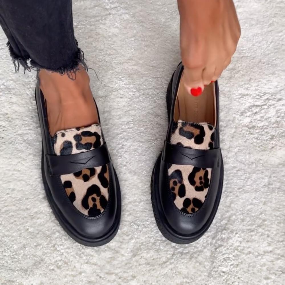 Leopard Print Chunky Heel Loafers