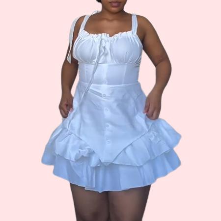 White Halter Button Pleated Mini Dress