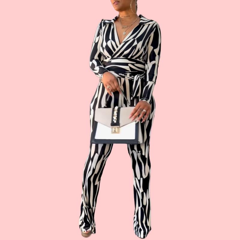 Black and White Patterned Two-Piece Set