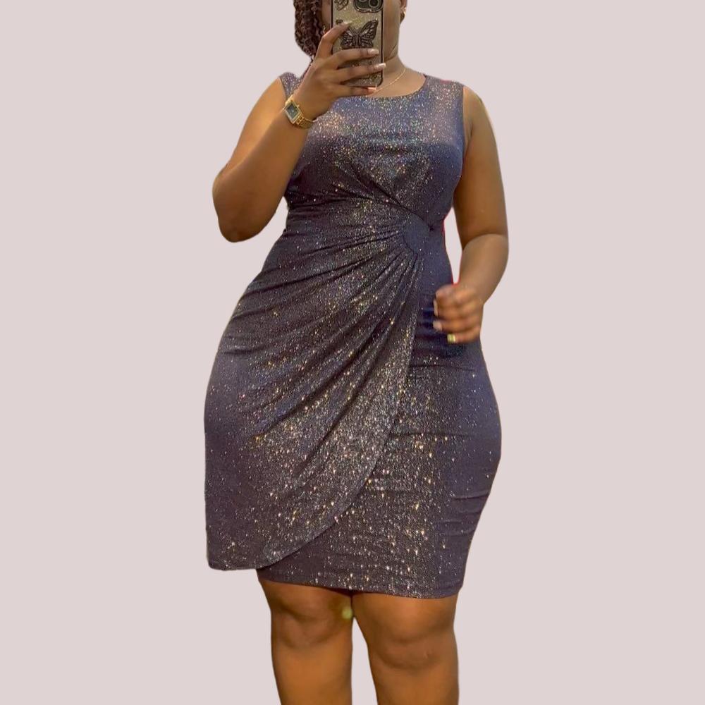 Purple Sleeveless Sequin Double Layer Mini Dress