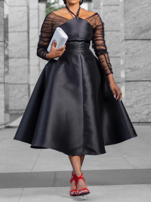 Classy Black Mesh Midi Dress