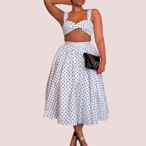 Polka Dot Halter Sheath Skirt Set