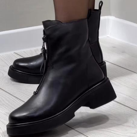 Black Leather Zipper Boots