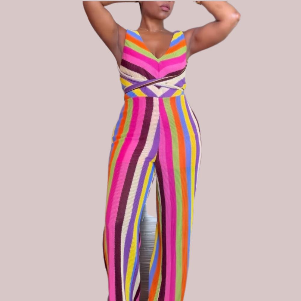 Colorful Striped Sleeveless Jumpsuit